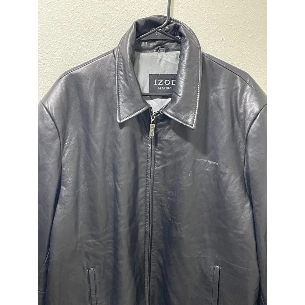 IZOD Men's Black Leather Jacket Full Zip Lined Size XL Classic Style - Picture 4 of 16